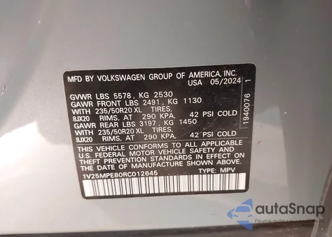 2024 Volkswagen Id.4 S from USA, damaged, VIN 1V25MPE80RC012645